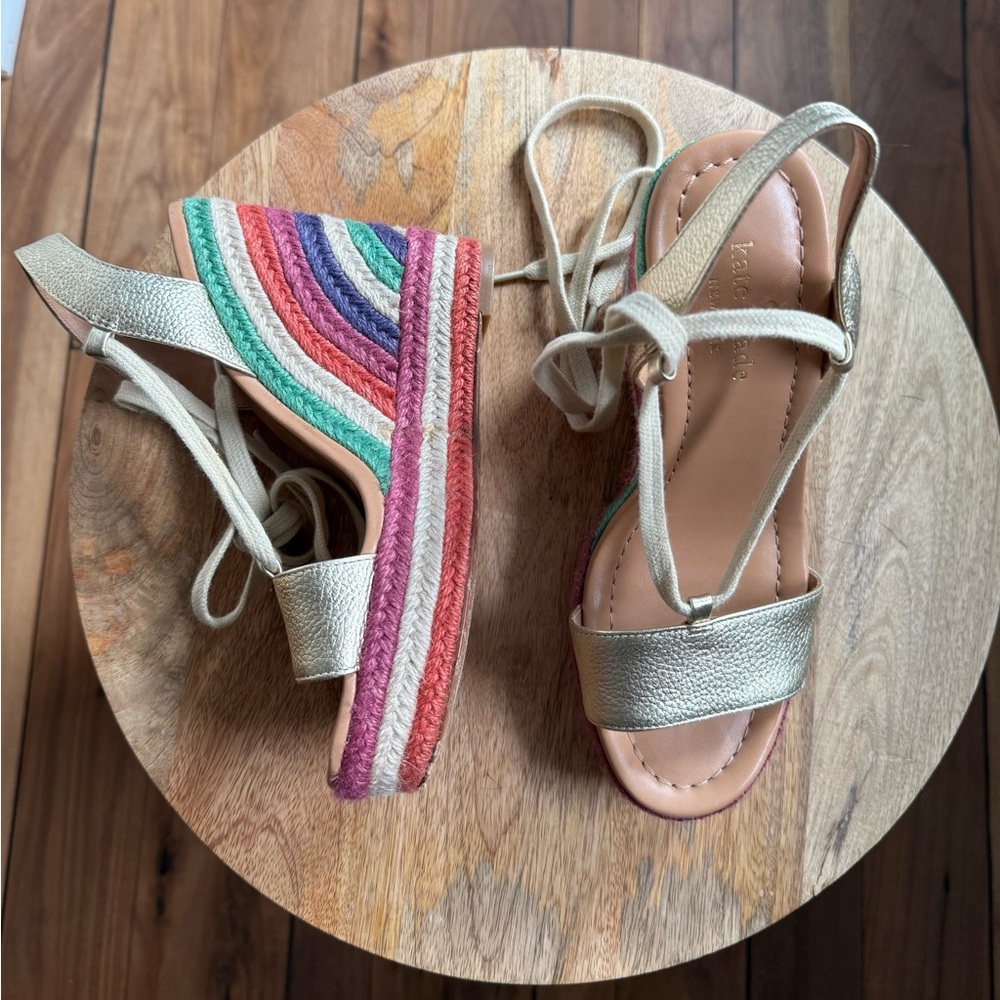 Kate Spade Daisy Too Jute and Metallic Leather Platforms sz: 6